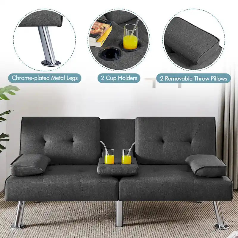 Canapé-lit futon convertible en tissu – Canapé-lit pliant pour salon