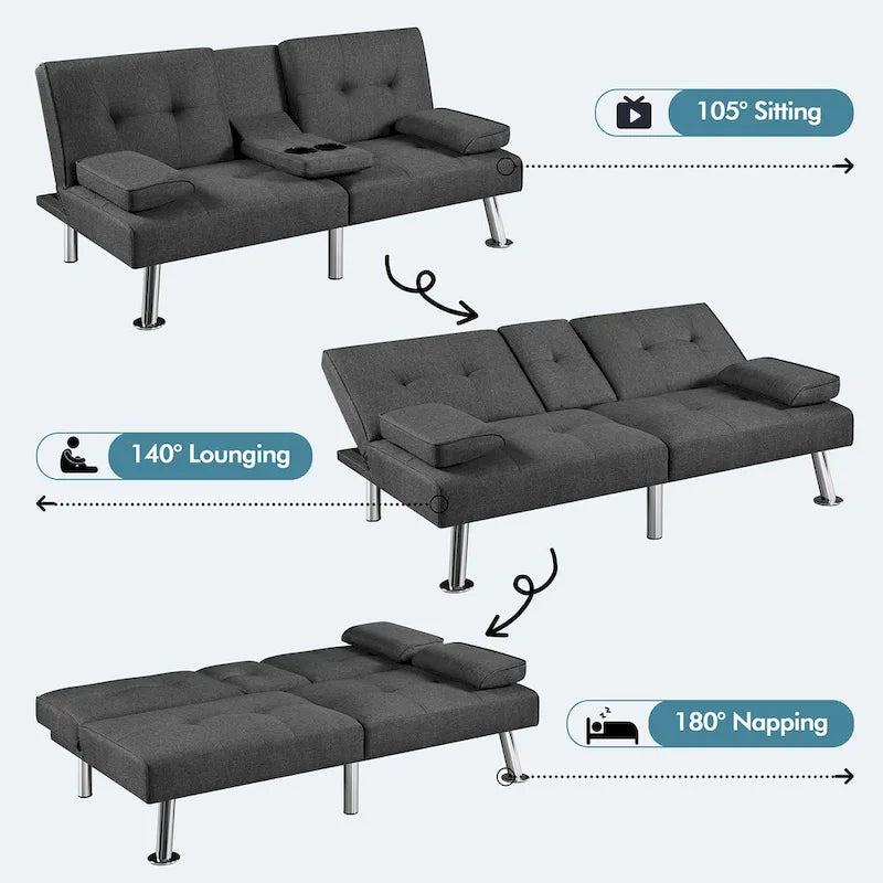 Canapé-lit futon convertible en tissu – Canapé-lit pliant pour salon