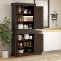Garde-manger de cuisine autoportant 71 avec 4 portes et 2 grands placards, meuble de rangement haut avec grand tiroir pour salle à manger