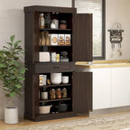 Garde-manger de cuisine autoportant 71 avec 4 portes et 2 grands placards, meuble de rangement haut avec grand tiroir pour salle à manger