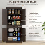 Garde-manger de cuisine autoportant 71 avec 4 portes et 2 grands placards, meuble de rangement haut avec grand tiroir pour salle à manger