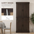 Garde-manger de cuisine autoportant 71 avec 4 portes et 2 grands placards, meuble de rangement haut avec grand tiroir pour salle à manger