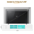 Meuble TV moderne pour téléviseurs jusqu'à 105 pouces, portes en verre trempé, meuble de divertissement avec 2 tiroirs et armoires pour salon