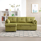 Canapé d'angle modulaire en velours côtelé avec méridienne de rangement, Vert olive