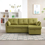 Canapé d'angle modulaire en velours côtelé avec méridienne de rangement, Vert olive