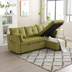 Canapé d'angle modulaire en velours côtelé avec méridienne de rangement, Vert olive