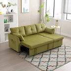 Canapé d'angle modulaire en velours côtelé avec méridienne de rangement, Vert olive