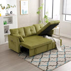 Canapé d'angle modulaire en velours côtelé avec méridienne de rangement, Vert olive