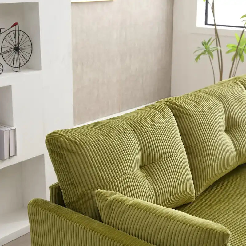 Canapé d'angle modulaire en velours côtelé avec méridienne de rangement, Vert olive