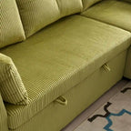 Canapé d'angle modulaire en velours côtelé avec méridienne de rangement, Vert olive
