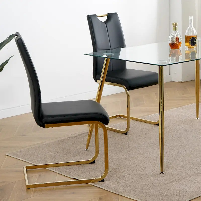 Chaises de salle à manger modernes en similicuir rembourrées avec pieds en métal doré, lot de 2