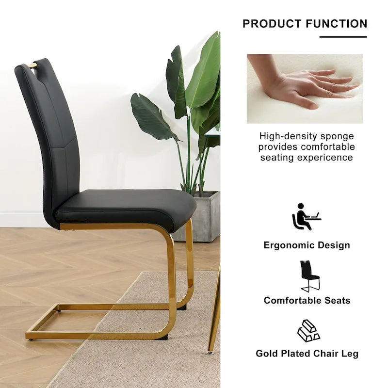 Chaises de salle à manger modernes en similicuir rembourrées avec pieds en métal doré, lot de 2