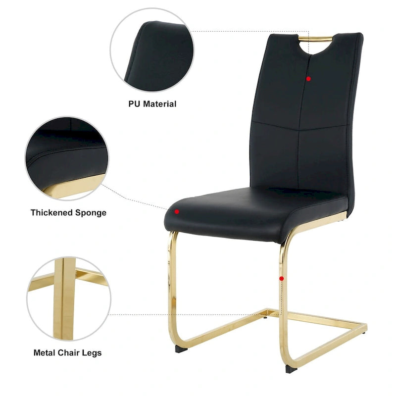 Chaises de salle à manger modernes en similicuir rembourrées avec pieds en métal doré, lot de 2