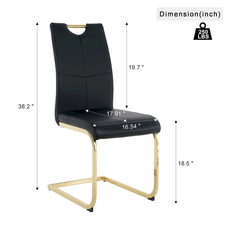 Chaises de salle à manger modernes en similicuir rembourrées avec pieds en métal doré, lot de 2