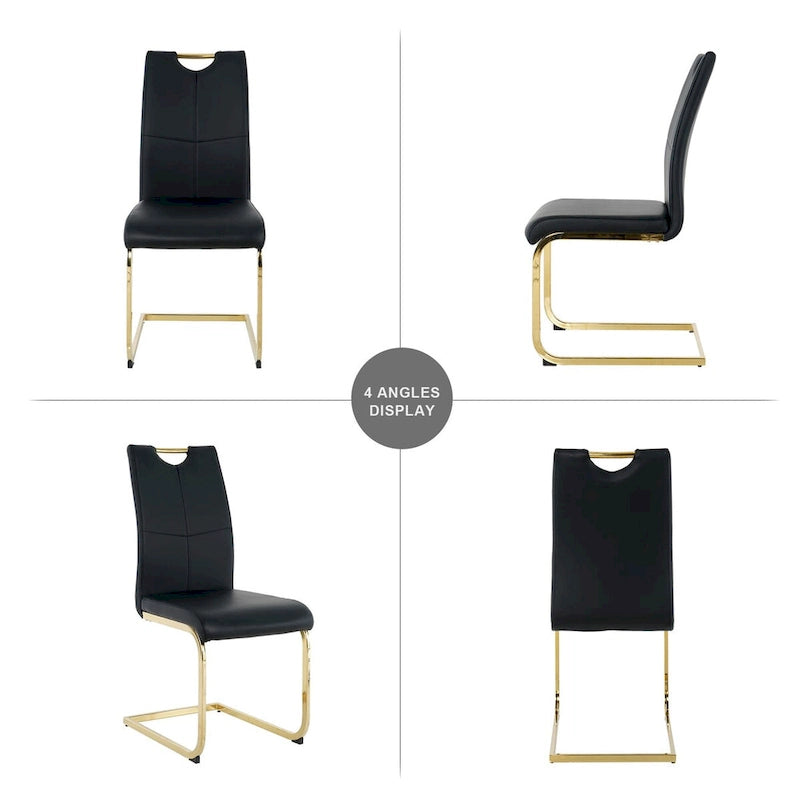 Chaises de salle à manger modernes en similicuir rembourrées avec pieds en métal doré, lot de 2