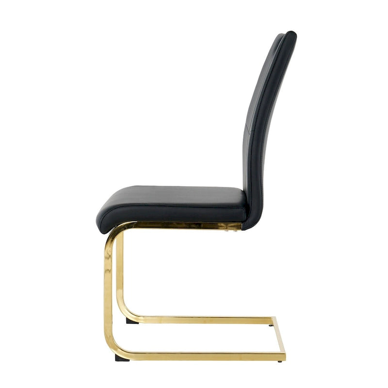 Chaises de salle à manger modernes en similicuir rembourrées avec pieds en métal doré, lot de 2