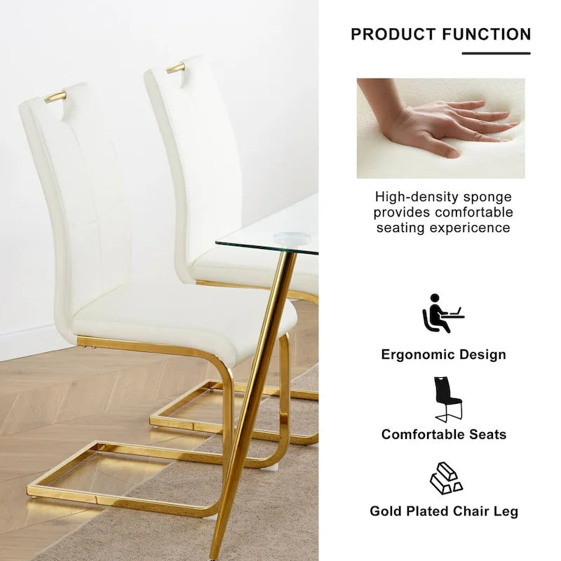 Chaises de salle à manger modernes en similicuir rembourrées avec pieds en métal doré, lot de 2