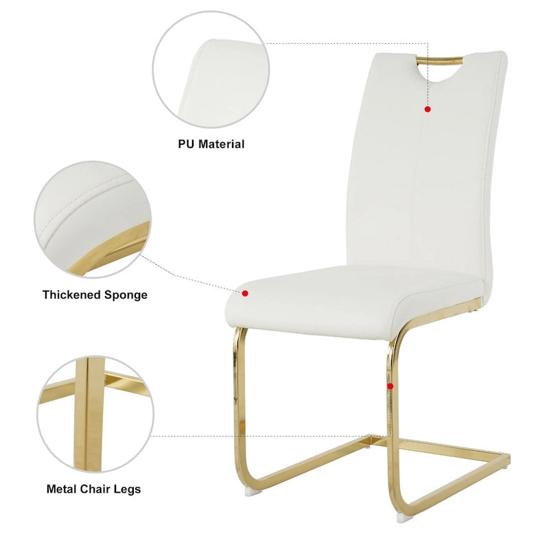 Chaises de salle à manger modernes en similicuir rembourrées avec pieds en métal doré, lot de 2