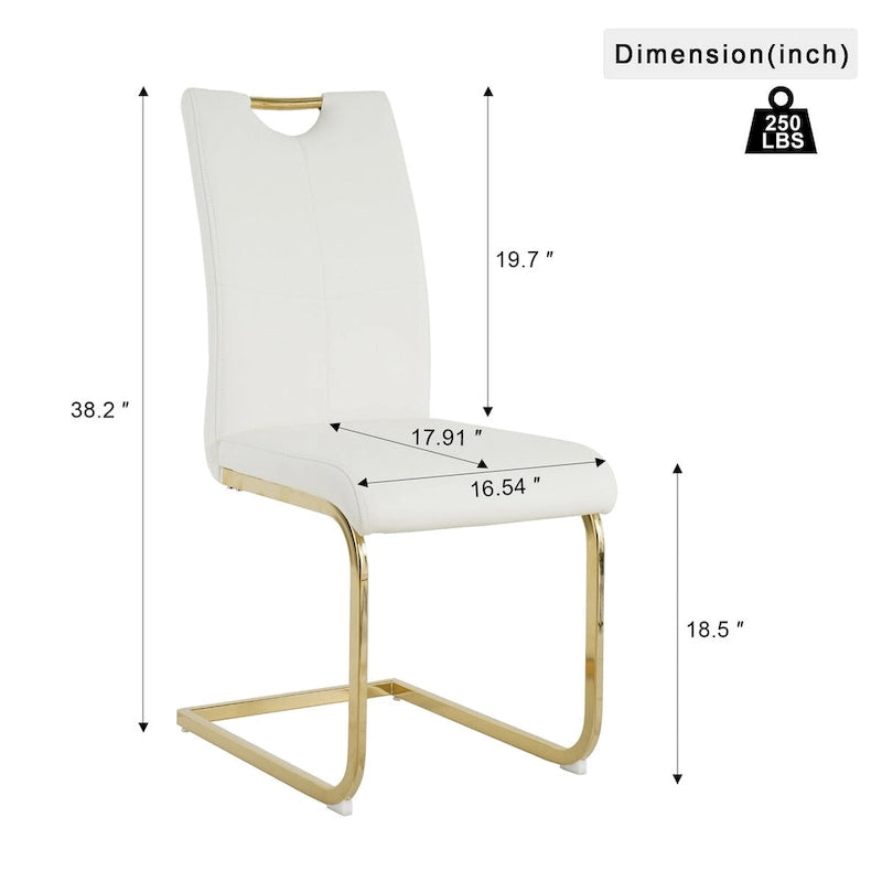 Chaises de salle à manger modernes en similicuir rembourrées avec pieds en métal doré, lot de 2