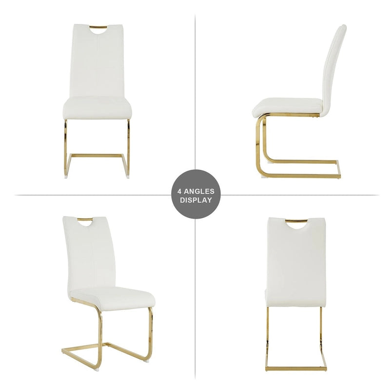 Chaises de salle à manger modernes en similicuir rembourrées avec pieds en métal doré, lot de 2