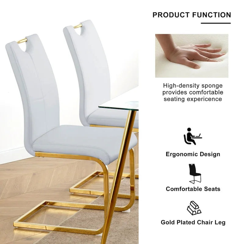Chaises de salle à manger modernes en similicuir rembourrées avec pieds en métal doré, lot de 2