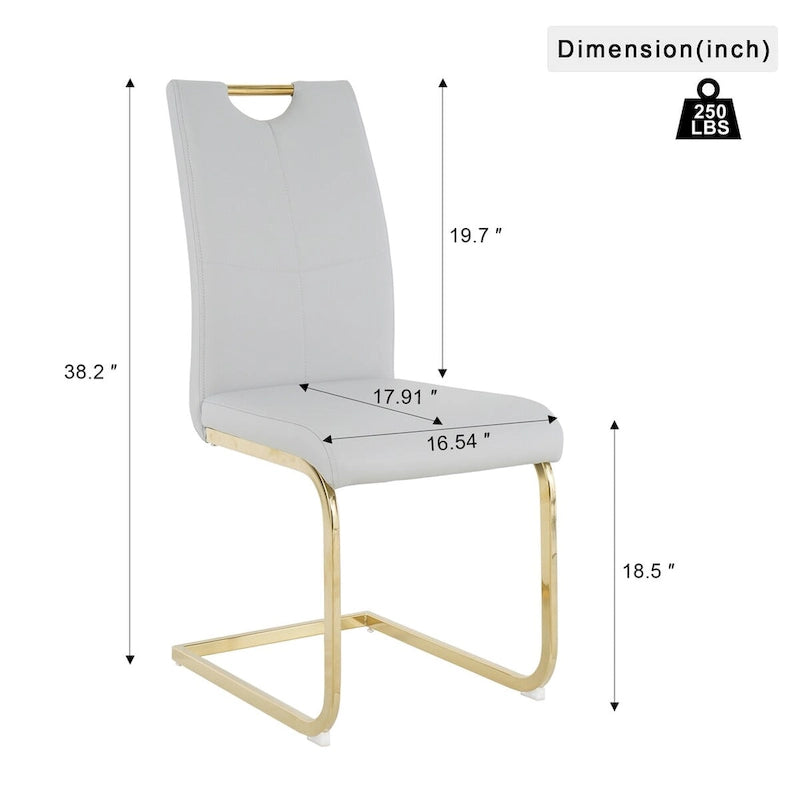 Chaises de salle à manger modernes en similicuir rembourrées avec pieds en métal doré, lot de 2