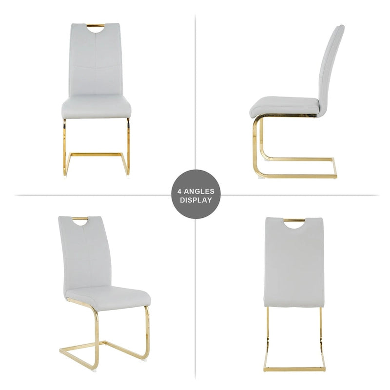 Chaises de salle à manger modernes en similicuir rembourrées avec pieds en métal doré, lot de 2