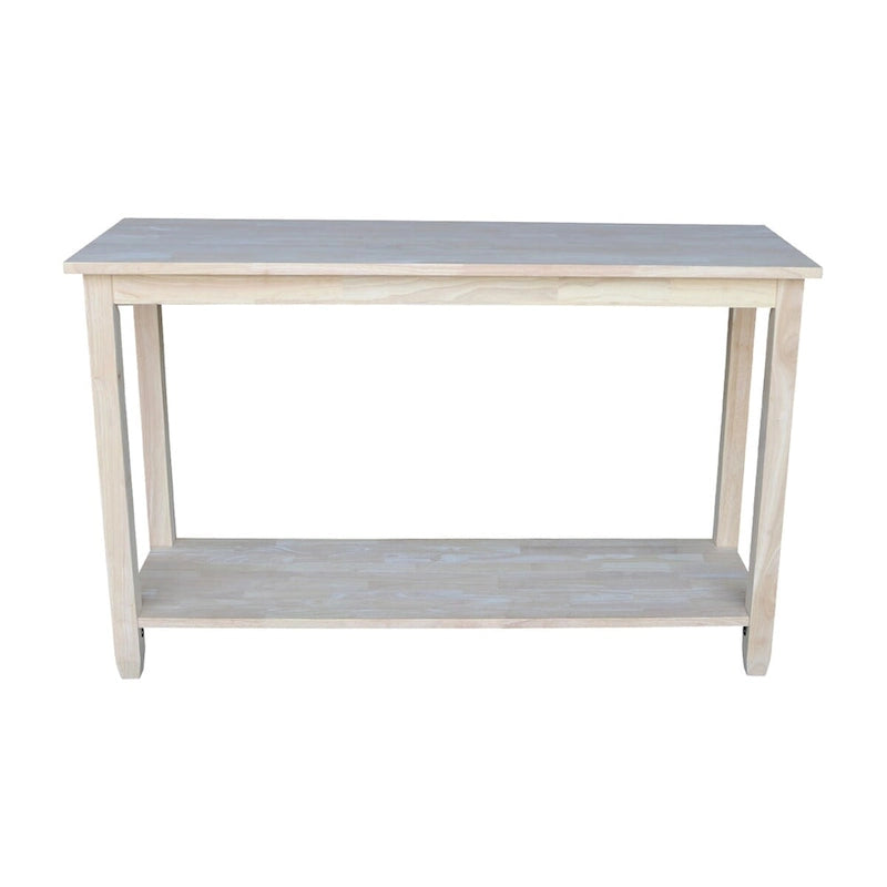 Table console en parawood massif non finie | Dessus de style billot | Étagère inférieure | 48" L x 30" H