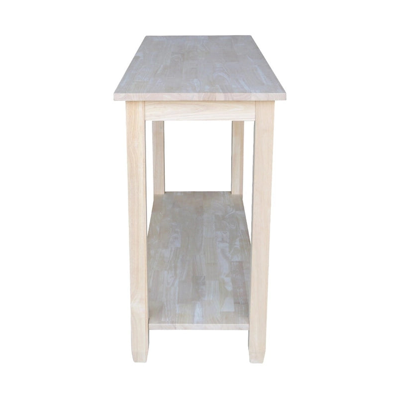 Table console en parawood massif non finie | Dessus de style billot | Étagère inférieure | 48" L x 30" H