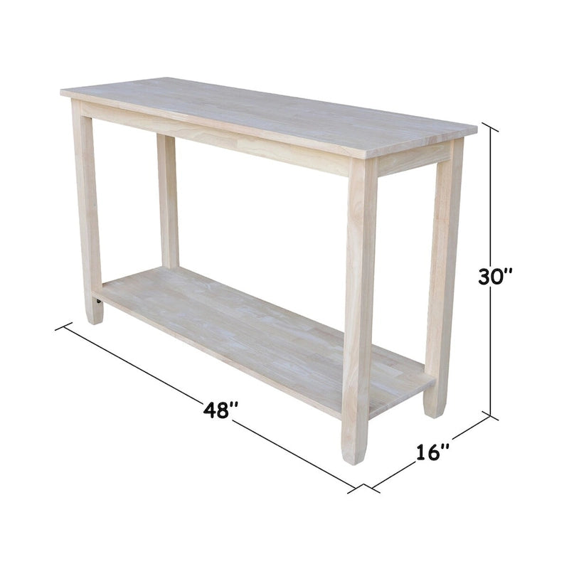 Table console en parawood massif non finie | Dessus de style billot | Étagère inférieure | 48" L x 30" H