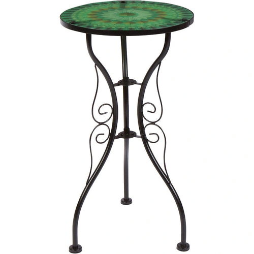 Table d'appoint en verre et métal de 56 cm avec motif feuille – Table d'appoint décorative