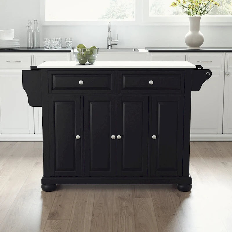 Desserte de cuisine îlot pleine grandeur Alexandria en granit – Rangement roulant 52 po l. x 18 po p. x 34 po h.
