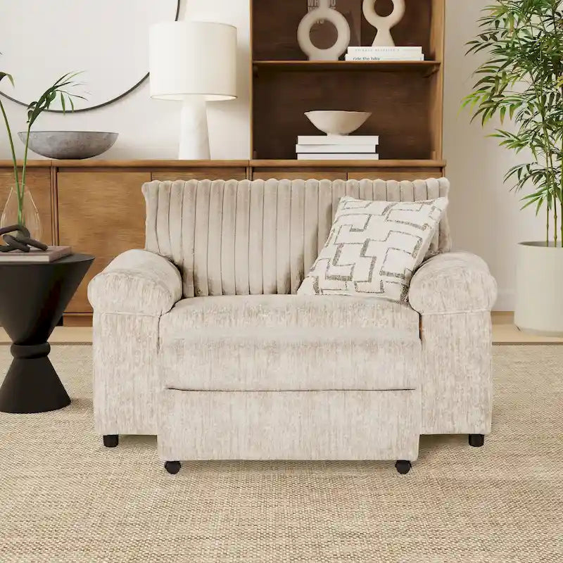 Fauteuil câlin et pouf surdimensionnés en velours côtelé Nason Wide Wale – Fauteuil d'appoint moelleux