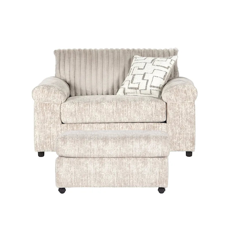 Fauteuil câlin et pouf surdimensionnés en velours côtelé Nason Wide Wale – Fauteuil d'appoint moelleux
