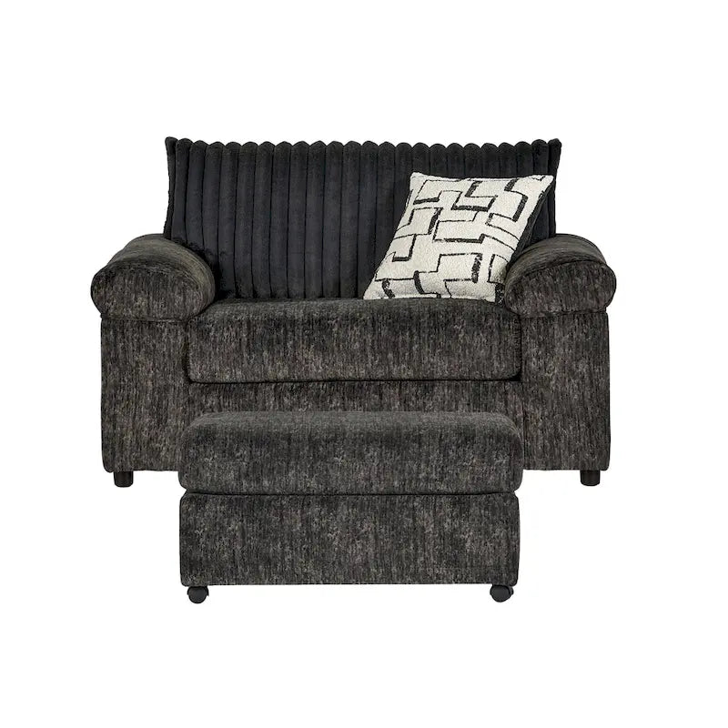 Fauteuil câlin et pouf surdimensionnés en velours côtelé Nason Wide Wale – Fauteuil d'appoint moelleux