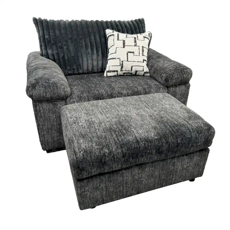 Fauteuil câlin et pouf surdimensionnés en velours côtelé Nason Wide Wale – Fauteuil d'appoint moelleux