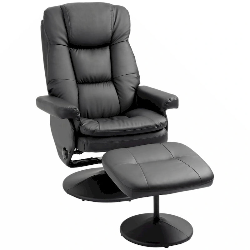 Fauteuil inclinable et ottoman avec base enveloppée, fauteuil inclinable pivotant en cuir PU avec repose-pieds, noir
