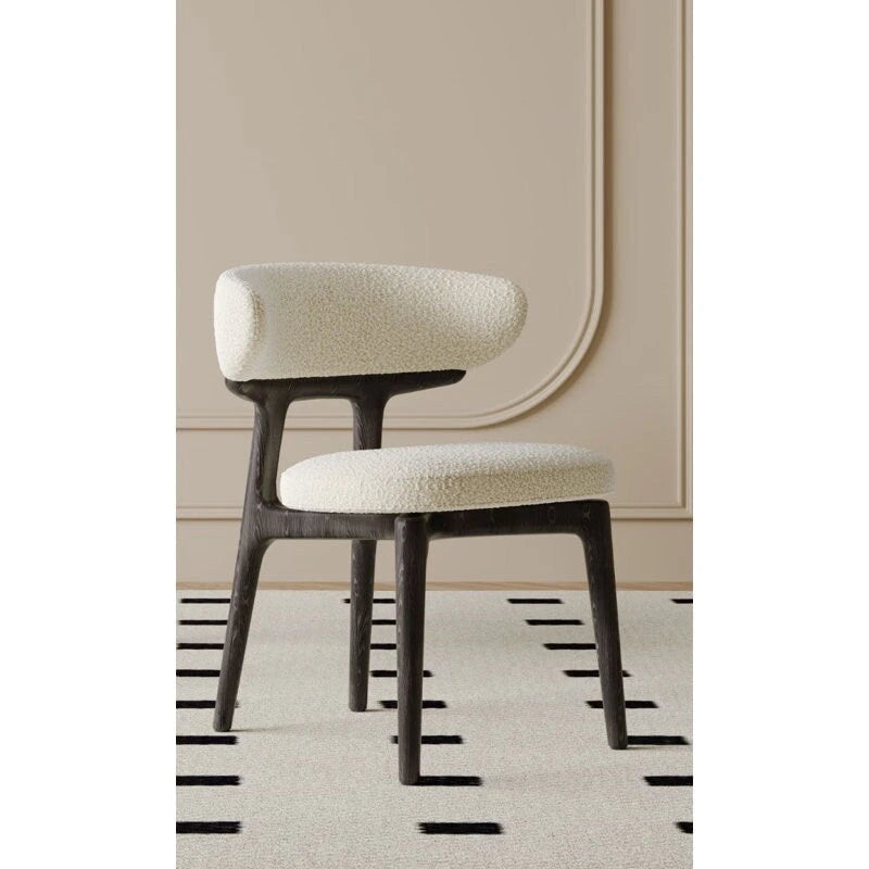 Chaise de salle à manger en tissu Teddy | Dossier incurvé | Structure en frêne | 52 cm de largeur | Aucun assemblage requis