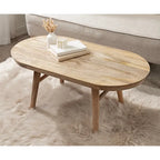 Table basse ovale en bois de manguier massif de style Mid-Century | Pieds fuselés | 38"x20"x16.5" | Brun naturel