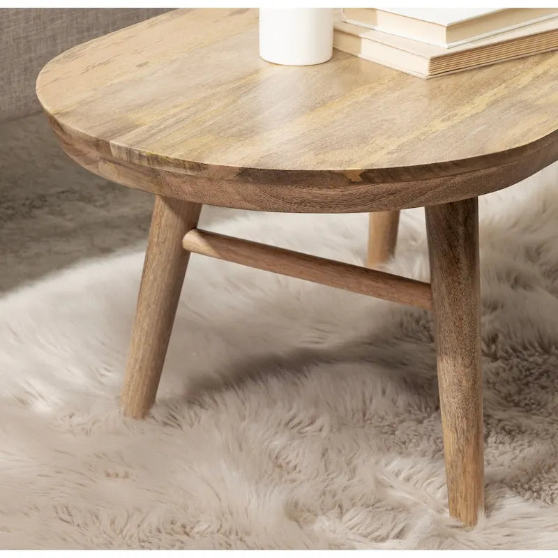 Table basse ovale en bois de manguier massif de style Mid-Century | Pieds fuselés | 38"x20"x16.5" | Brun naturel
