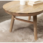 Table basse ovale en bois de manguier massif de style Mid-Century | Pieds fuselés | 38"x20"x16.5" | Brun naturel