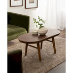 Table basse ovale en bois de manguier massif de style Mid-Century | Pieds fuselés | 38"x20"x16.5" | Brun naturel