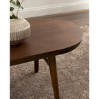 Table basse ovale en bois de manguier massif de style Mid-Century | Pieds fuselés | 38"x20"x16.5" | Brun naturel
