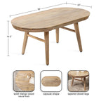 Table basse ovale en bois de manguier massif de style Mid-Century | Pieds fuselés | 38"x20"x16.5" | Brun naturel