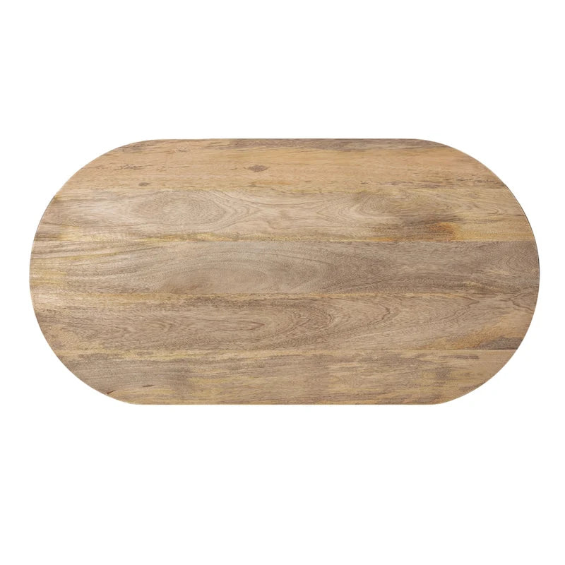 Table basse ovale en bois de manguier massif de style Mid-Century | Pieds fuselés | 38"x20"x16.5" | Brun naturel