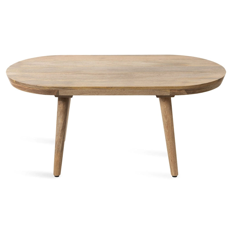 Table basse ovale en bois de manguier massif de style Mid-Century | Pieds fuselés | 38"x20"x16.5" | Brun naturel