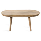 Table basse ovale en bois de manguier massif de style Mid-Century | Pieds fuselés | 38"x20"x16.5" | Brun naturel