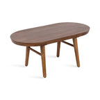 Table basse ovale en bois de manguier massif de style Mid-Century | Pieds fuselés | 38"x20"x16.5" | Brun naturel