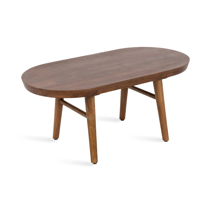 Table basse ovale en bois de manguier massif de style Mid-Century | Pieds fuselés | 38"x20"x16.5" | Brun naturel