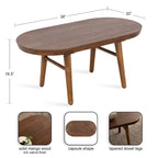 Table basse ovale en bois de manguier massif de style Mid-Century | Pieds fuselés | 38"x20"x16.5" | Brun naturel